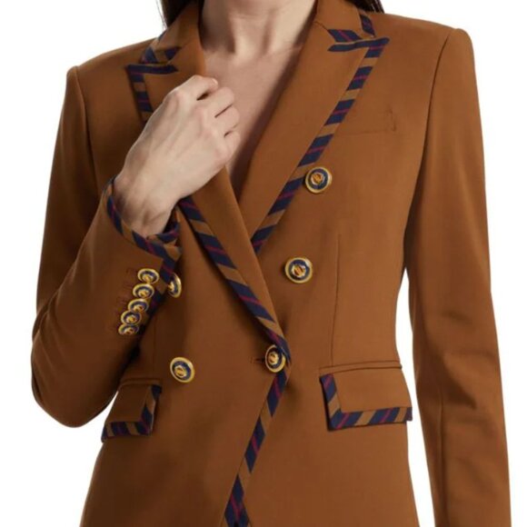 NWT Veronica Beard Miller Striped Piping Dickey Jacket Dark Ochre Brown Size 2 - Picture 6 of 8